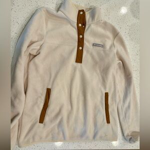 Columbia Cream and Brown Fleece Pullover, Size Medium
